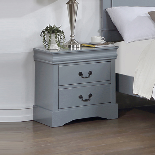 Spencer Solid Wooden Grey Colour Bedside Table with 2 Drawers Metal Handles